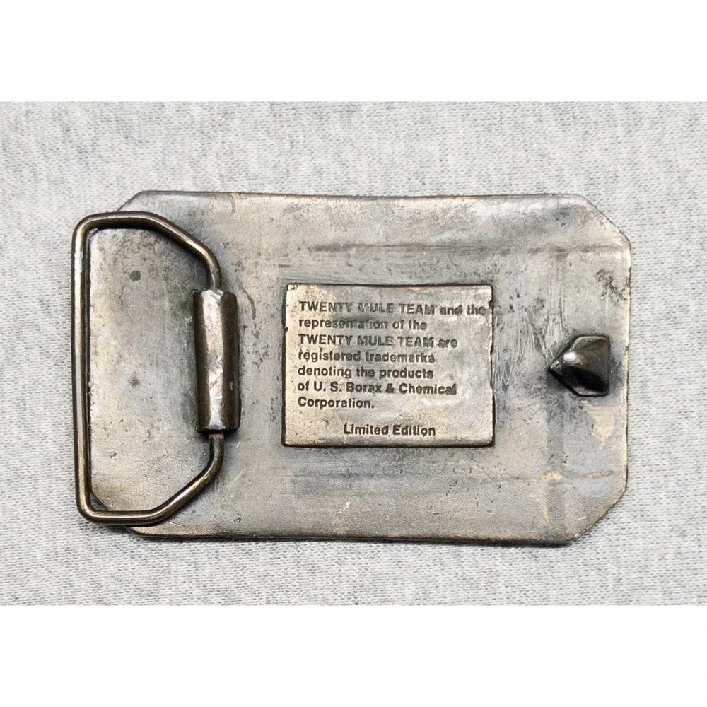 The Famous Twenty Mule Team Of Death Valley Borax Wagons Brass Belt Buckle 3.25